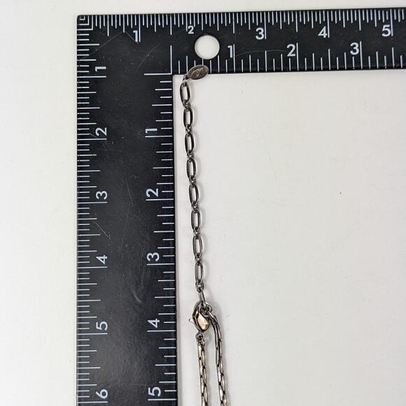 Liz Claiborne 15" Necklace Enamel Cream Gunmetal Gray Silver Articulated Chain - Picture 6 of 6